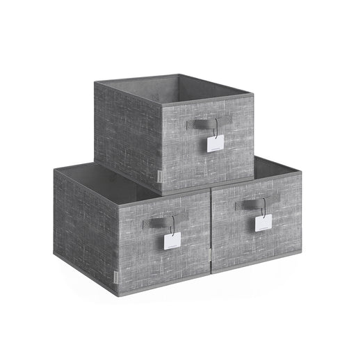 Set of 3 Collapsible Cattail Storage Boxes 24 cm High in Grey for Home Organisation by Songmics