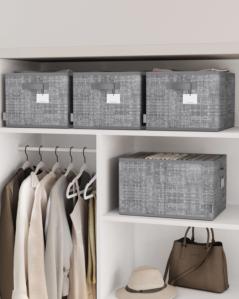 Set of 3 Collapsible Cattail Storage Boxes 24 cm High in Grey for Home Organisation by Songmics