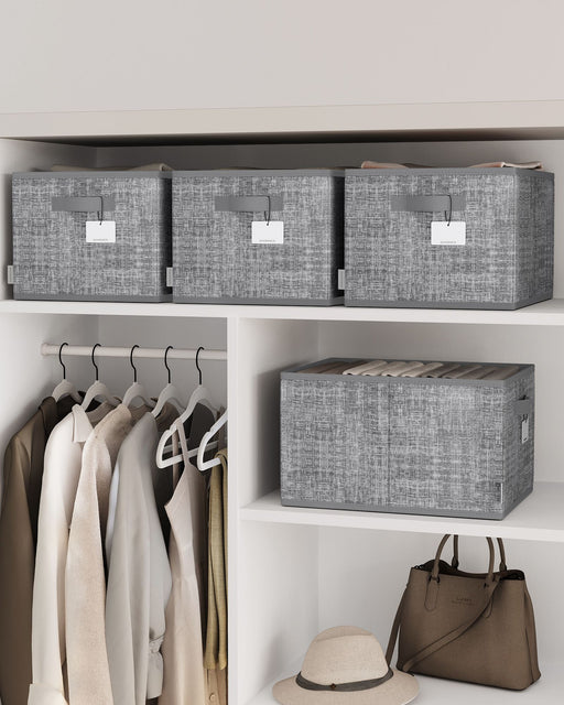 Set of 3 Collapsible Cattail Storage Boxes 24 cm High in Grey for Home Organisation by Songmics