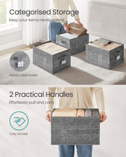 Set of 3 Collapsible Cattail Storage Boxes 24 cm High in Grey for Home Organisation by Songmics