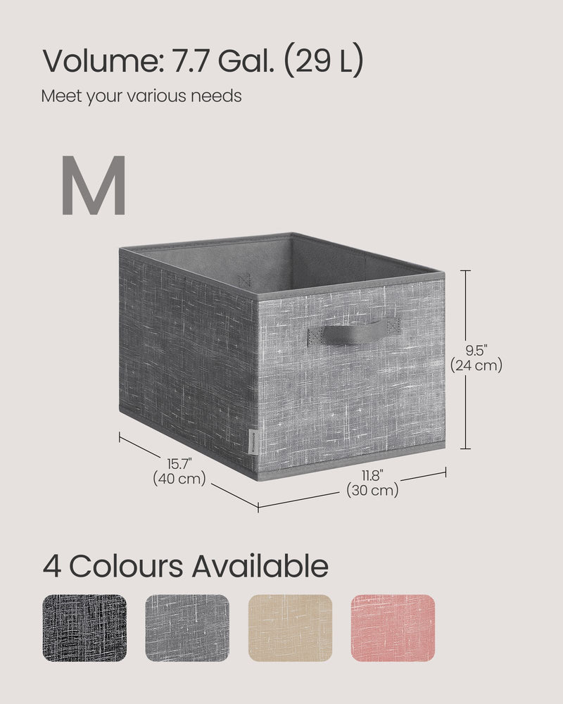 Set of 3 Collapsible Cattail Storage Boxes 24 cm High in Grey for Home Organisation by Songmics