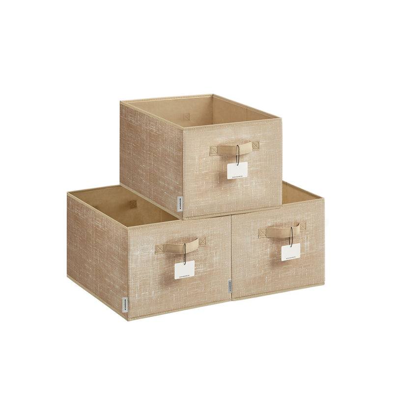 Set of 3 Collapsible Fabric Storage Boxes 24 cm High in Sand Beige by Songmics