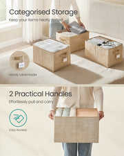 Set of 3 Collapsible Fabric Storage Boxes 24 cm High in Sand Beige by Songmics