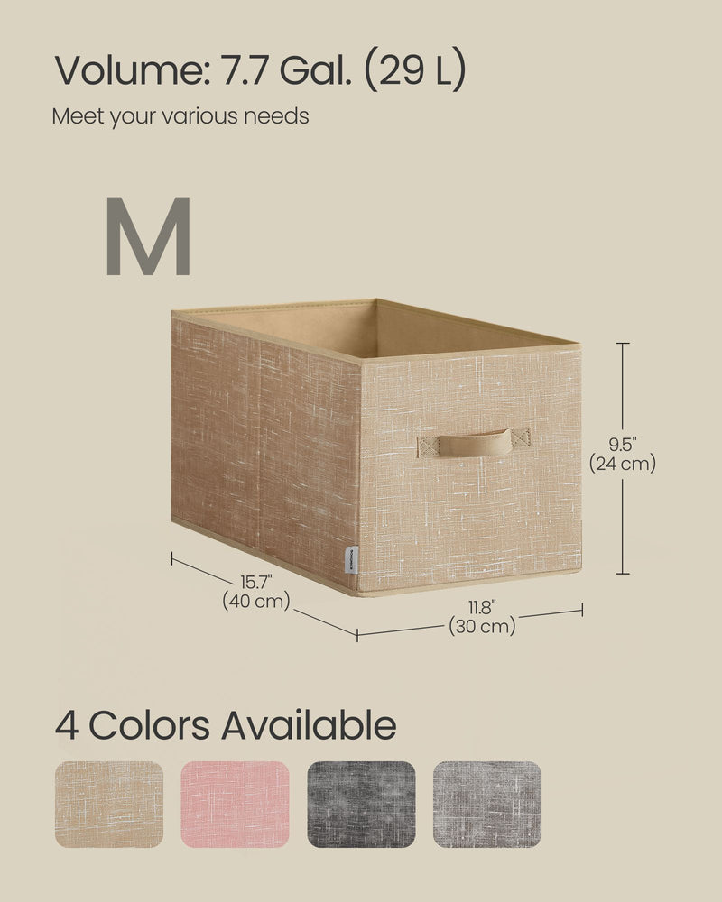 Set of 3 Collapsible Fabric Storage Boxes 24 cm High in Sand Beige by Songmics