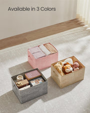 Set of 3 Collapsible Fabric Storage Boxes 24 cm High in Sand Beige by Songmics
