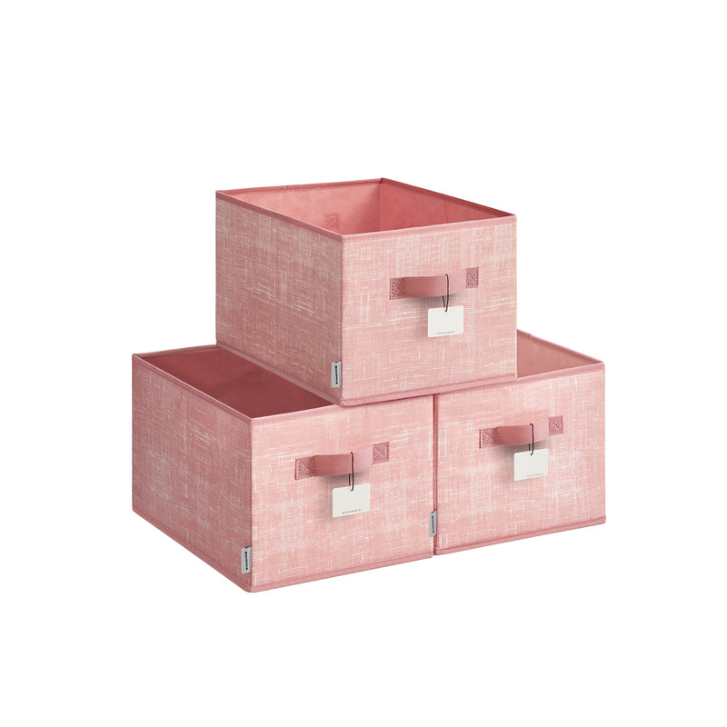 Set of 3 Collapsible Storage Boxes 24 cm High in Jelly Pink Fabric by Songmics