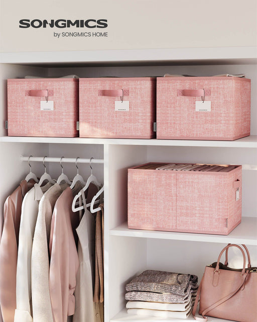 Set of 3 Collapsible Storage Boxes 24 cm High in Jelly Pink Fabric by Songmics