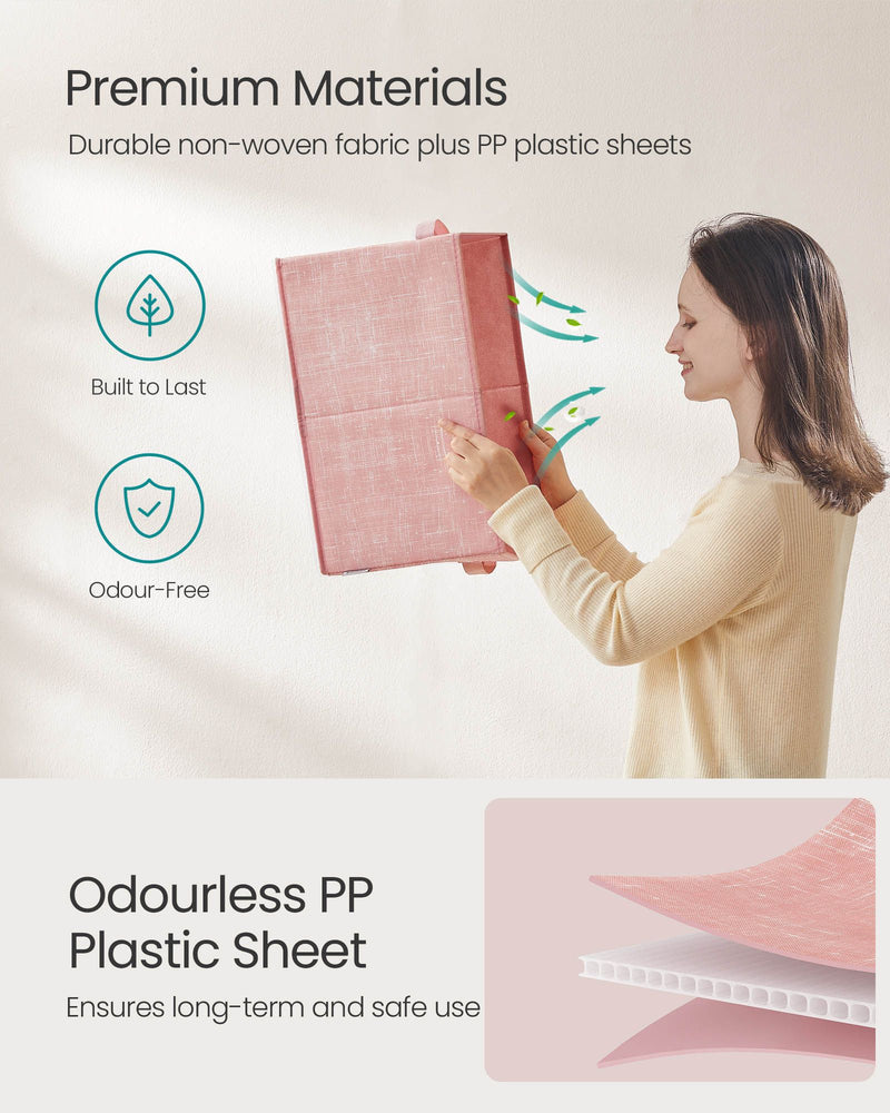 Set of 3 Collapsible Storage Boxes 24 cm High in Jelly Pink Fabric by Songmics