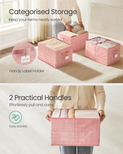 Set of 3 Collapsible Storage Boxes 24 cm High in Jelly Pink Fabric by Songmics