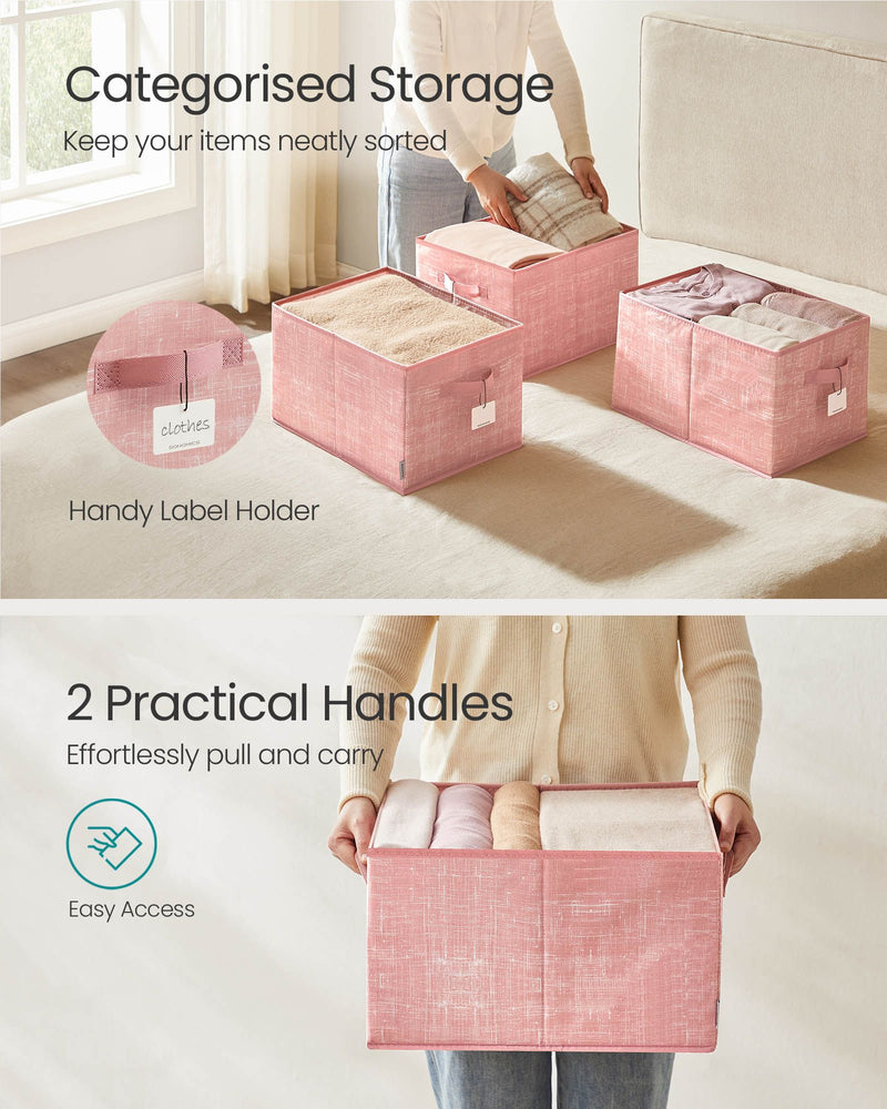 Set of 3 Collapsible Storage Boxes 24 cm High in Jelly Pink Fabric by Songmics