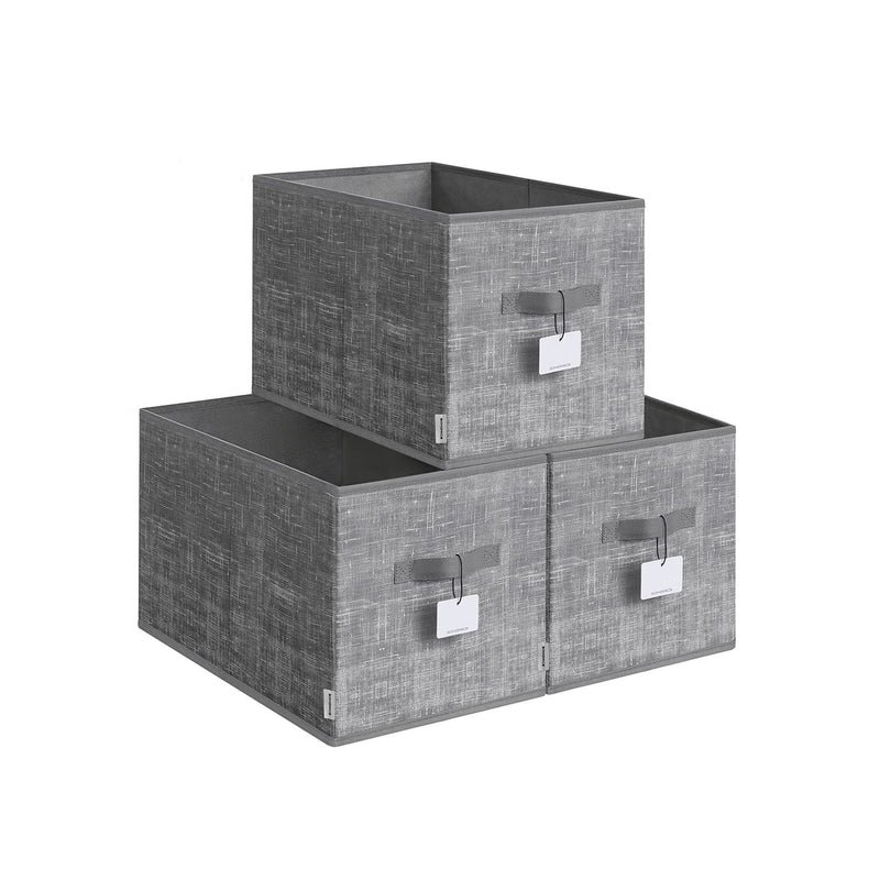 Set of 3 Grey Collapsible Storage Boxes 30 cm High Natural Cattail Baskets by Songmics