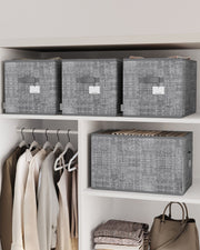 Set of 3 Grey Collapsible Storage Boxes 30 cm High Natural Cattail Baskets by Songmics