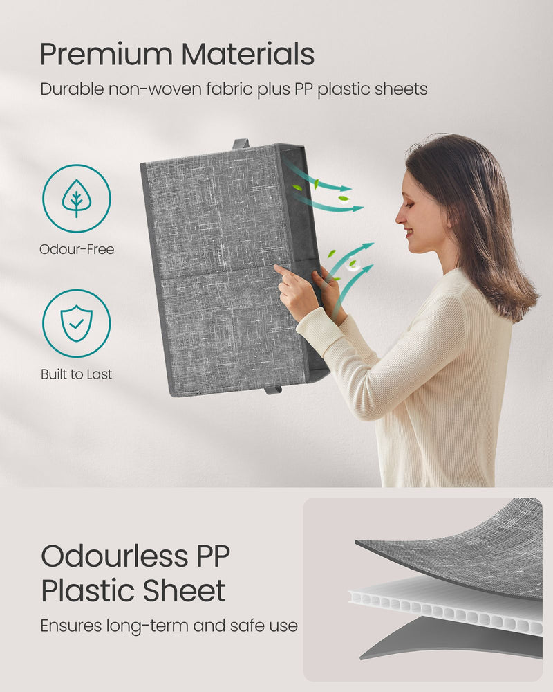 Set of 3 Grey Collapsible Storage Boxes 30 cm High Natural Cattail Baskets by Songmics