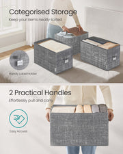 Set of 3 Grey Collapsible Storage Boxes 30 cm High Natural Cattail Baskets by Songmics