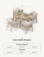 Roma rope dining chair with grey and beige cushions