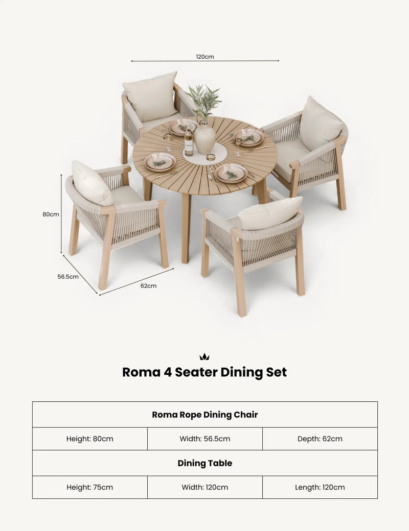 Roma rope dining chair with grey and beige cushions