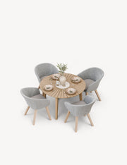 Roma round terrazzo dining table with four Sol chairs