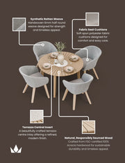 Roma 4 seater terrazzo dining set with Sol chairs in a garden