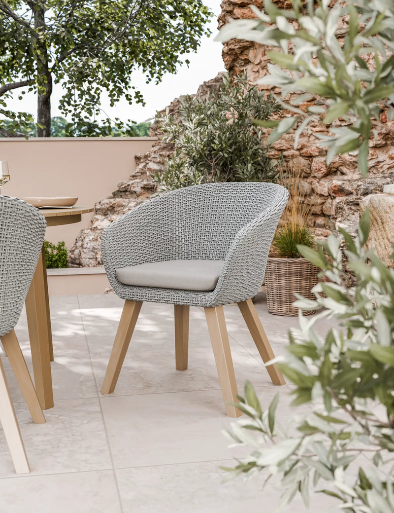 Sol rope dining chair with Olefin cushion, close detail