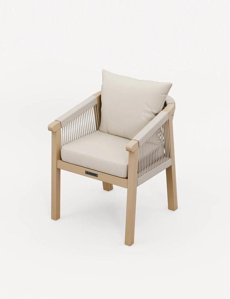 Roma rope dining chair with beige rope weave and cushion