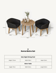 Roma 2 seater bistro set with black chairs on decking