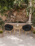 Roma 2 seater round garden bistro set from above, 80cm sunray table with two black Eden Night chairs