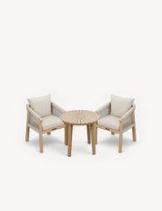 Roma round sunray bistro table with two rope chairs