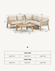 Roma corner garden sofa set arranged as an L shape with coffee table