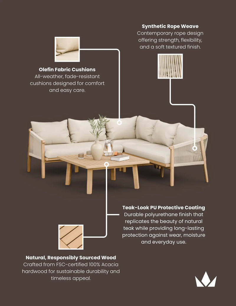 Roma 90cm square acacia wood garden coffee table