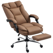Reclining Faux Leather Swivel Office Chair with Padded Armrests and Footrest Brown