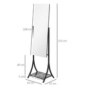 Full Length Freestanding Dressing Mirror With Adjustable Angle And Storage Shelf, Grey