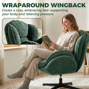 Bedroom Swivel Accent Chair with Wingback Support and Soft Velvet Upholstery Dark Green AOSOM