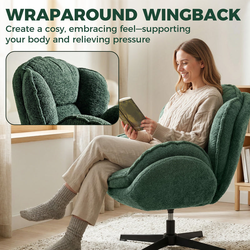 Bedroom Swivel Accent Chair with Wingback Support and Soft Velvet Upholstery Dark Green AOSOM