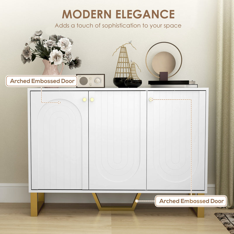 White 3 Door Sideboard Storage Cabinet with Adjustable Shelves and Modern Design