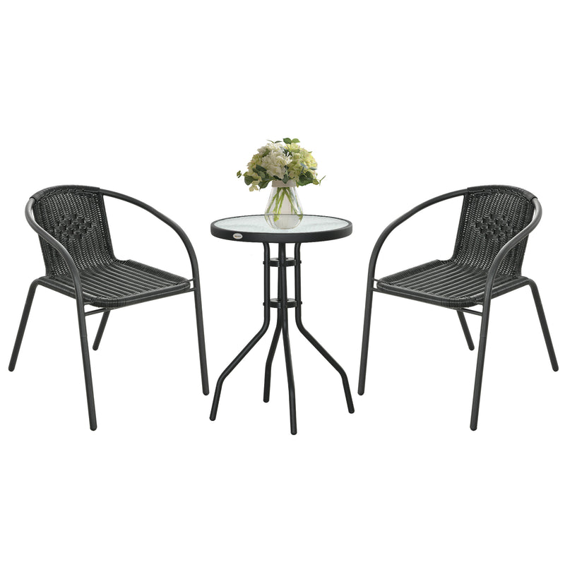 3 Piece Rattan Bistro Set Black Garden Furniture by Outsunny
