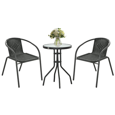 3 Piece Rattan Bistro Set Black Garden Furniture by Outsunny