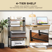 4 Tier Mobile Printer Stand with Power Outlets for Home Office Storage Rustic, Brown