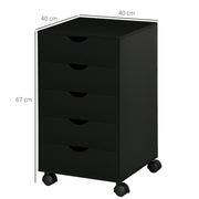 5 Drawer Mobile Filing Cabinet With Wheels For Home Office Organisation Black