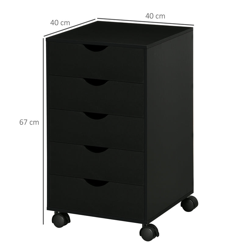 5 Drawer Mobile Filing Cabinet With Wheels For Home Office Organisation Black