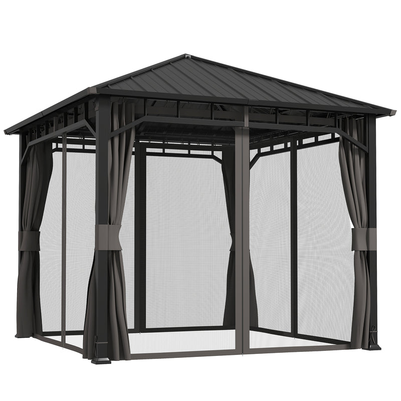 3m x 3m Hardtop Gazebo with Steel Roof and Curtains Waterproof Pavilion by Outsunny