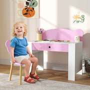 Kids Desk and Chair Set with Storage Drawer for Study and Play Pink White AOSOM