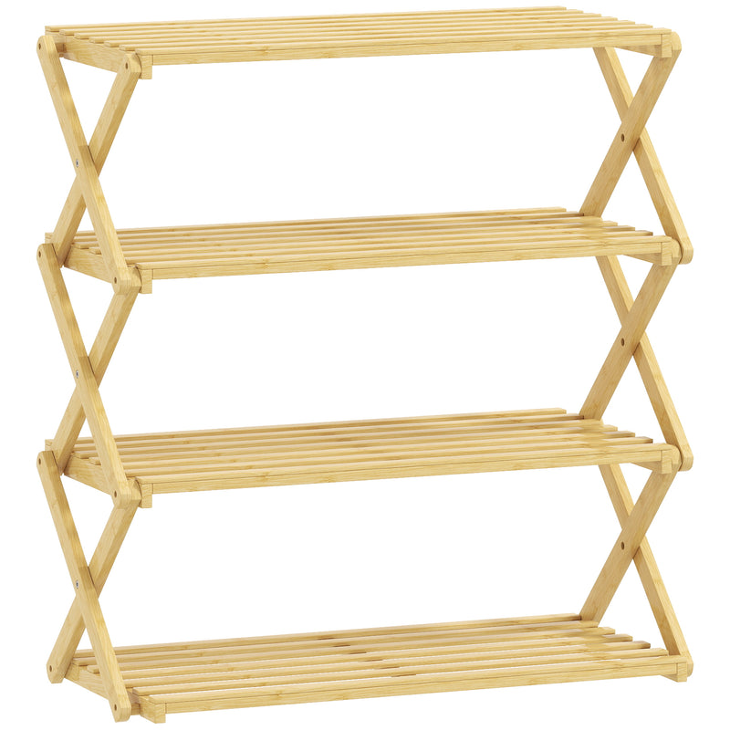 4 Tier Bamboo Shoe Rack Freestanding Storage Shelf No Assembly Required Natural AOSOM