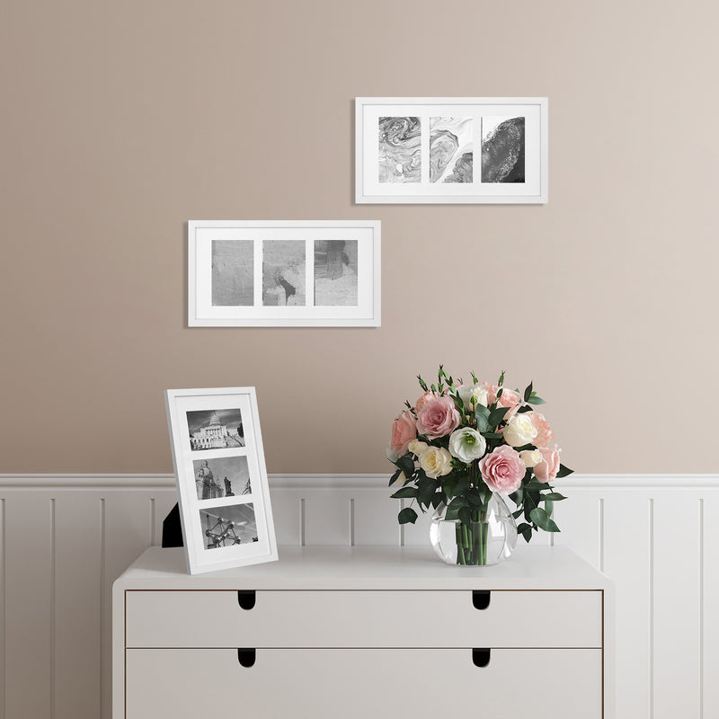 White Triple Photo Frame with Glass Front for Wall or Tabletop Display by Songmics