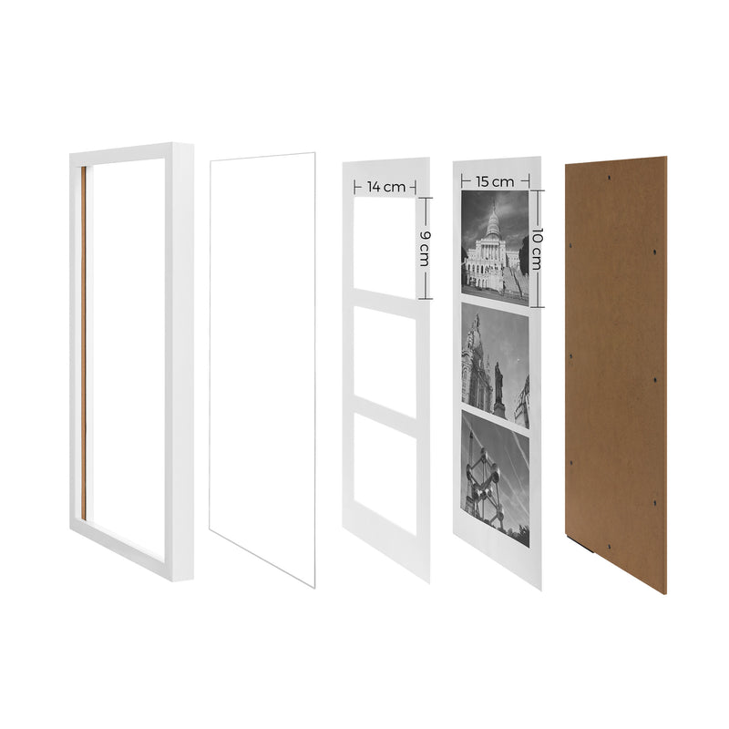 White Triple Photo Frame with Glass Front for Wall or Tabletop Display by Songmics