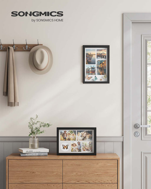 A4 Photo Frame with 6 Mounts for Wall or Desk Display in Black Finish by Songmics