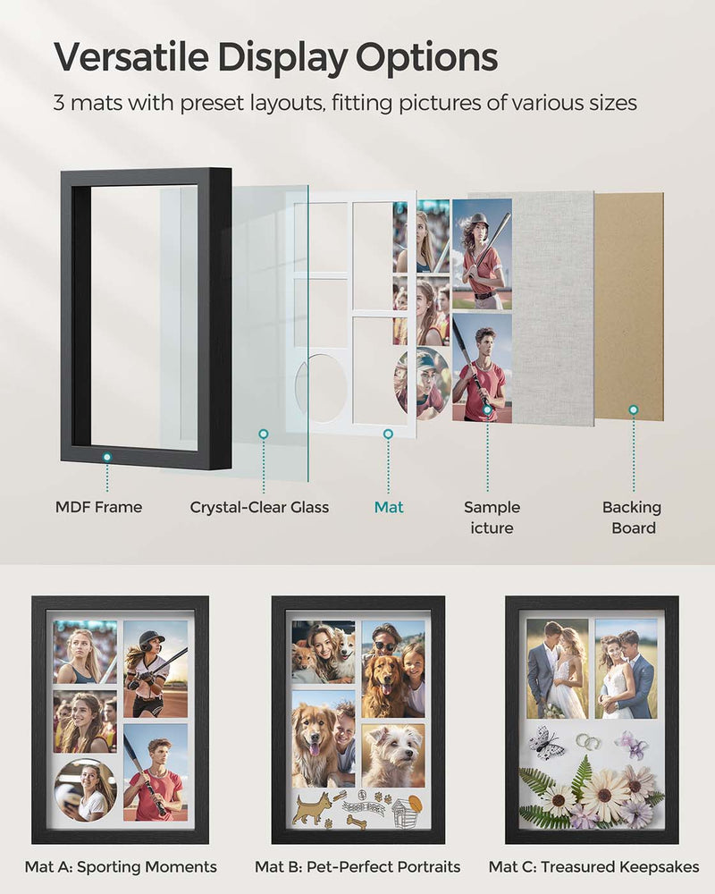 A4 Photo Frame with 6 Mounts for Wall or Desk Display in Black Finish by Songmics