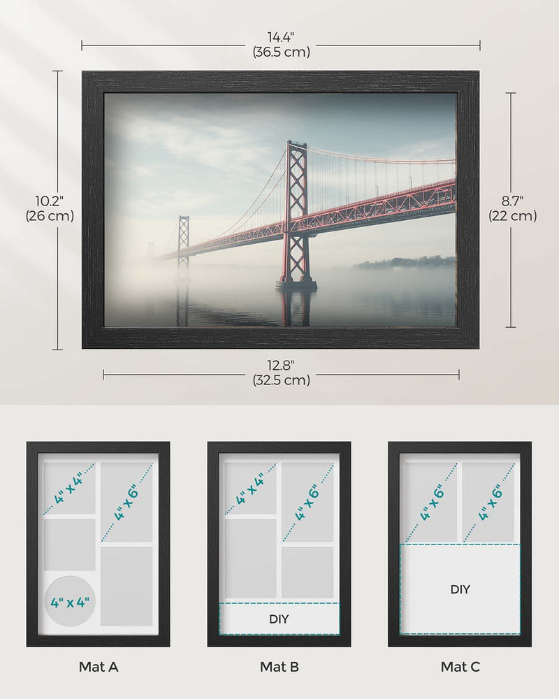 A4 Photo Frame with 6 Mounts for Wall or Desk Display in Black Finish by Songmics