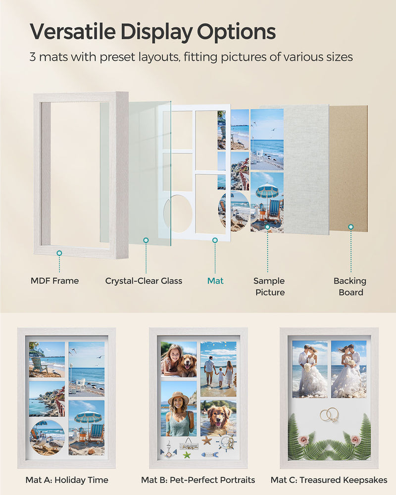 Set of 2 A4 Photo Frames with 6 Mounts for Wall or Desk Display by Songmics