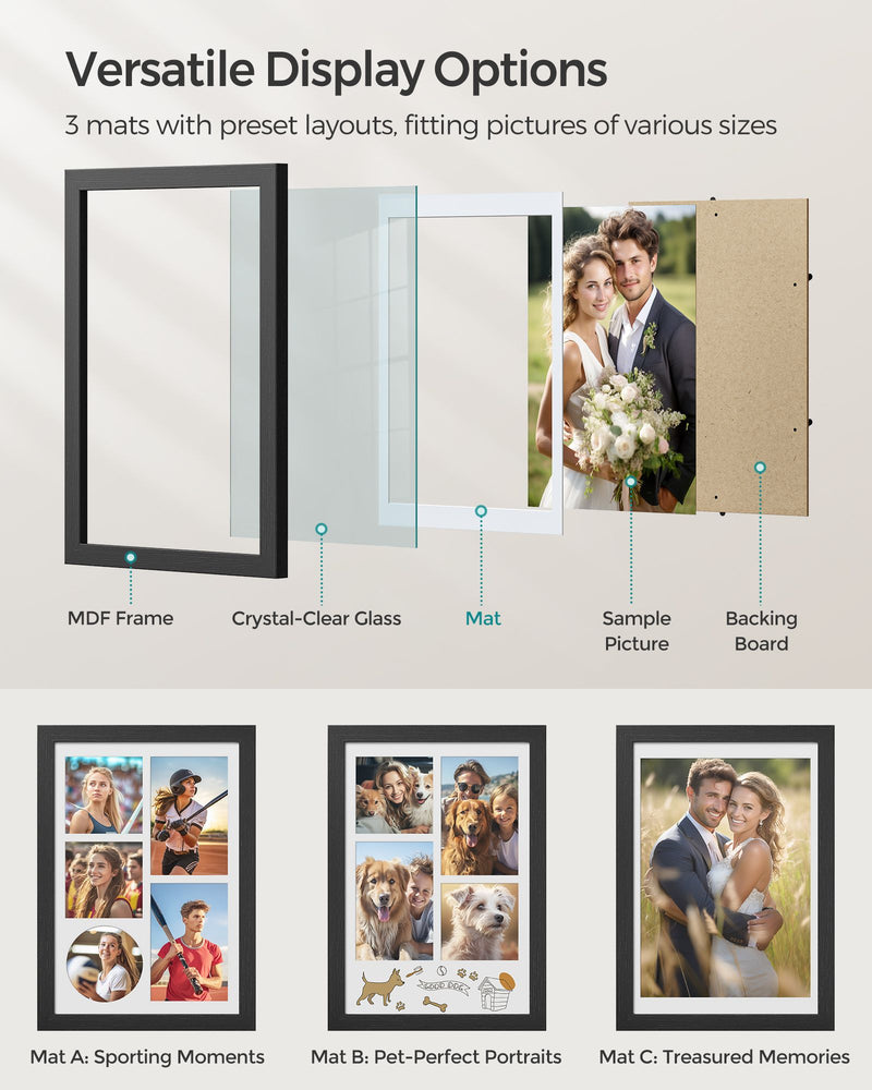 A4 Black Picture Frame with 3 Mounts for Wall or Desk Display by Songmics