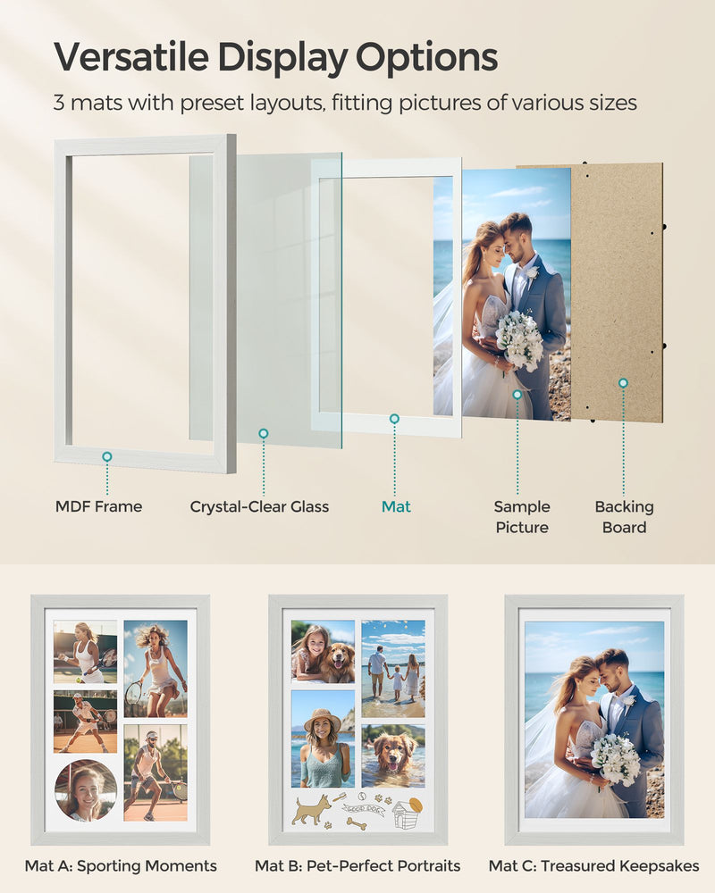 Rustic White Photo Frames Set of 2 for Tabletop or Wall Display by Songmics